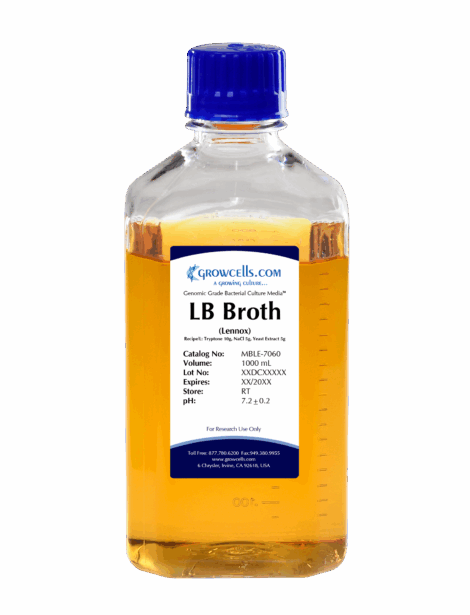 LB (Lennox) Broth Media, Filter & Steam Sterilized (20 g/L)