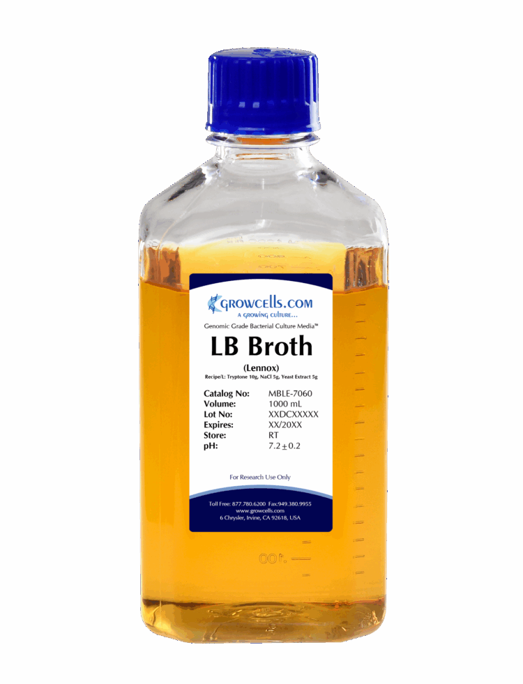 LB (Lennox) Broth Media, Filter & Steam Sterilized (20 g/L)