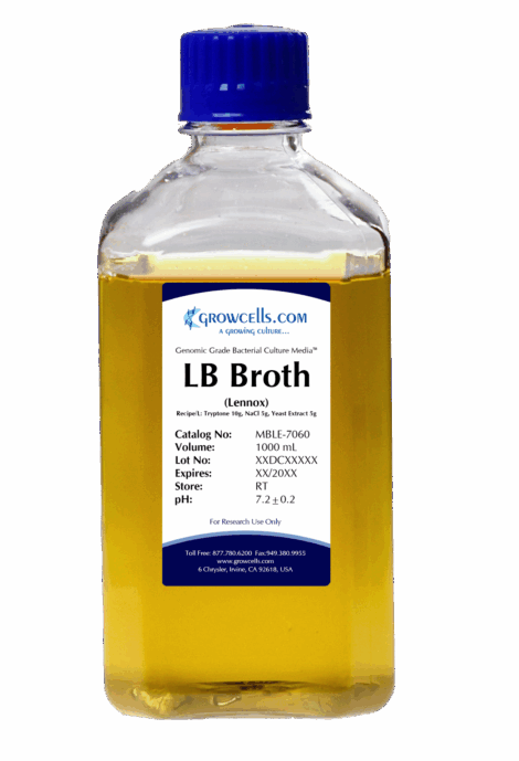 LB (Lennox) Broth Media, Filter & Steam Sterilized (20 g/L)
