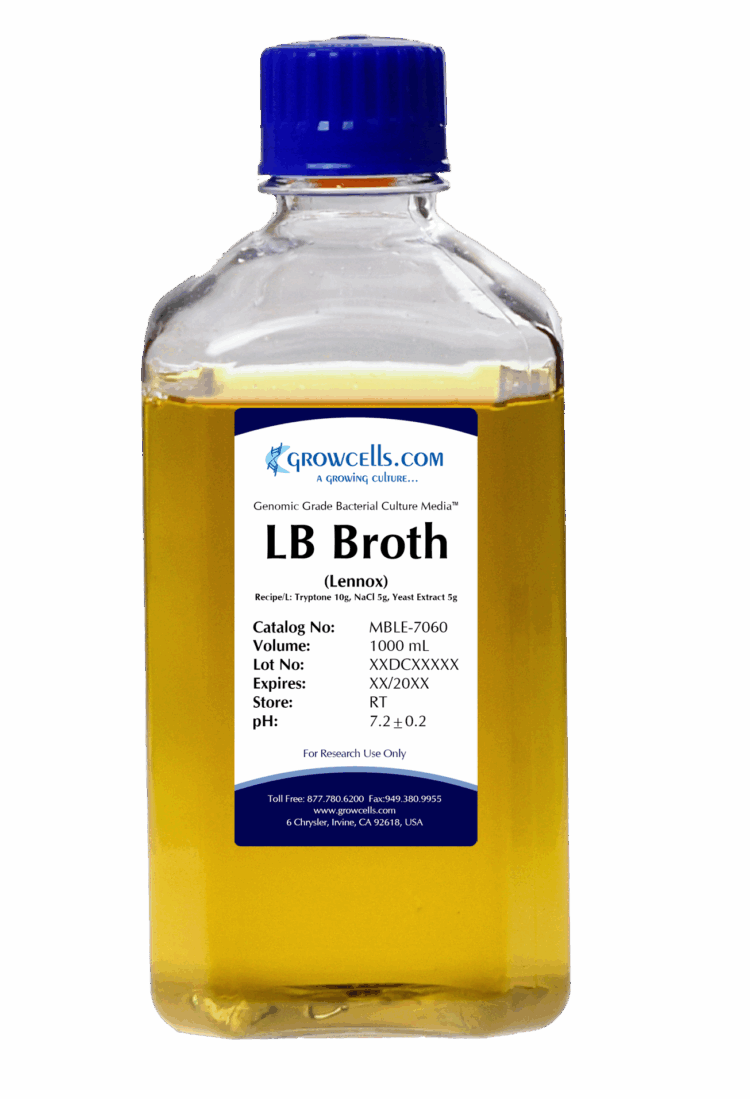 LB (Lennox) Broth Media, Filter & Steam Sterilized (20 g/L)